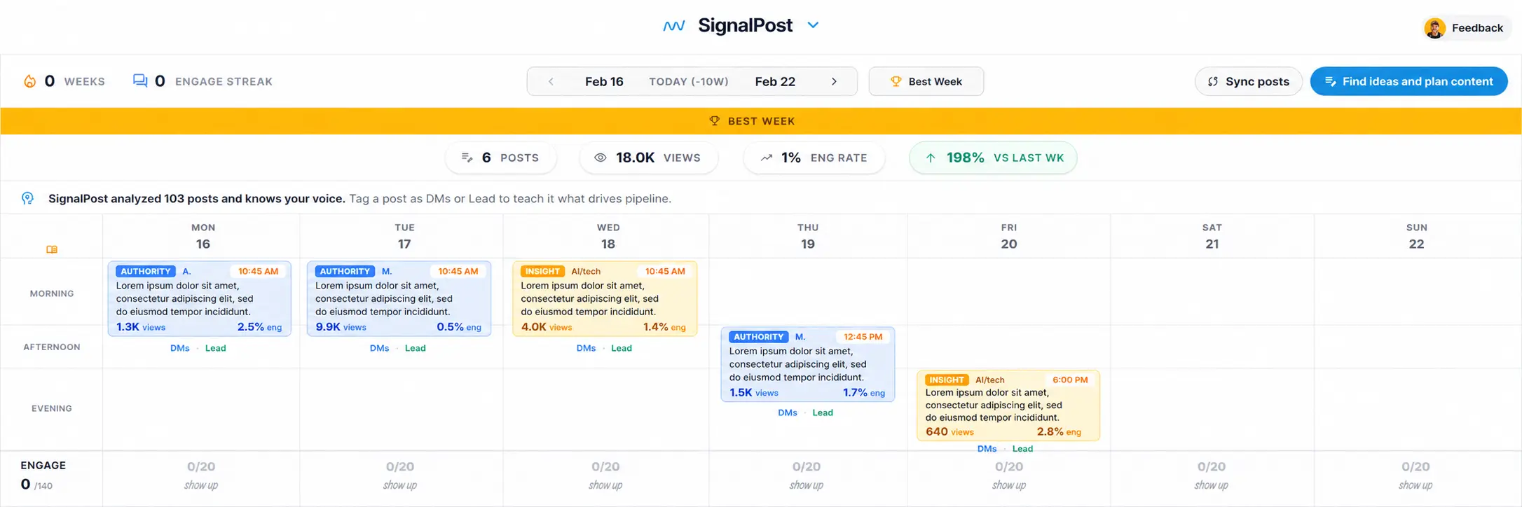 SignalPost content planner dashboard